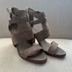 Hinge Taupe Suede Heeled Sandals - Size 7.5